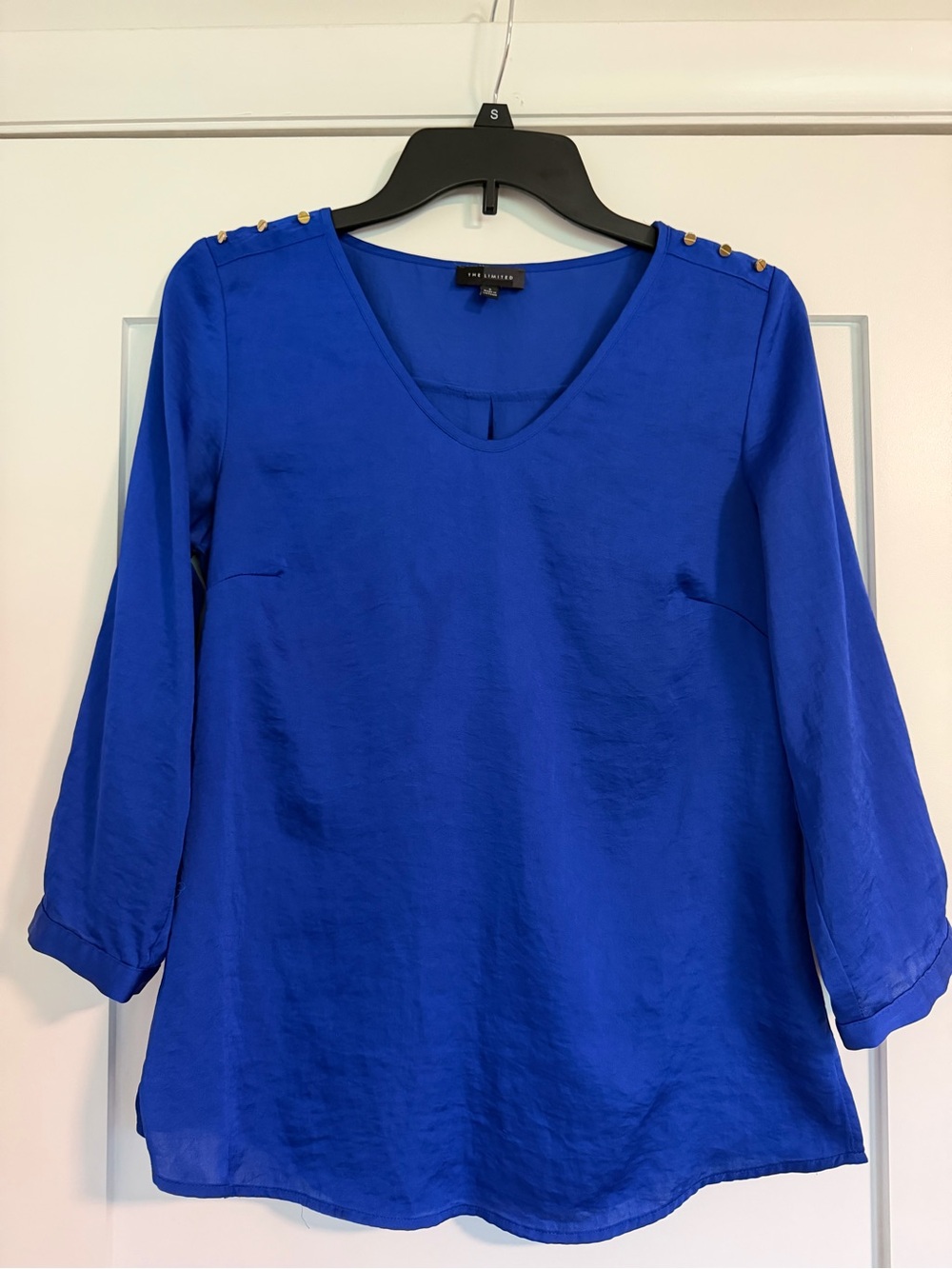 The Limited Royal Blue V-Neck Blouse with Shoulder Buttons